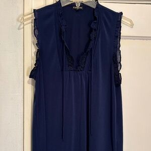 Express Navy Blue Top Blouse with Ruffles